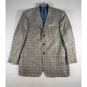 Belvest Cashmere Seta Plaid Sport Coat Blazer Italy Brown Blue Scott & Co 46R